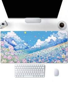 1入組防滑遊戲/工作滑鼠墊，具有花卉、風景、蝴蝶、足球場、魚鱗圖案，共提供4種尺寸選擇 - 粉色 - 查看 1