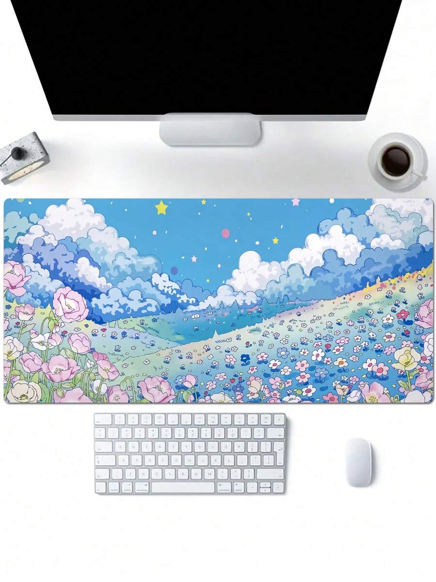 1入組防滑遊戲/工作滑鼠墊，具有花卉、風景、蝴蝶、足球場、魚鱗圖案，共提供4種尺寸選擇 - 粉色 - 查看 1