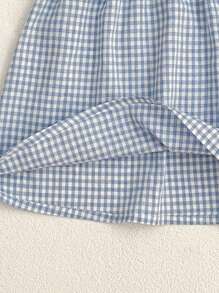 少女夏季新款格紋短袖公主裙 - 藍色 - 查看 4