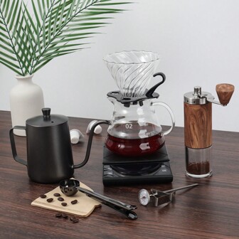 5/6/7/8/9/10 套装便携式咖啡礼品套装，含压粉器、滤布、手冲咖啡壶，学校用品，返校季