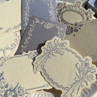 30 Sheets Retro Relief Letterpress Specialty Paper Thick Notepad Paper With Lace And Bow Design For Ins Simple Style Journal Decoration Or Writing Cards,School Supplies,Back To School