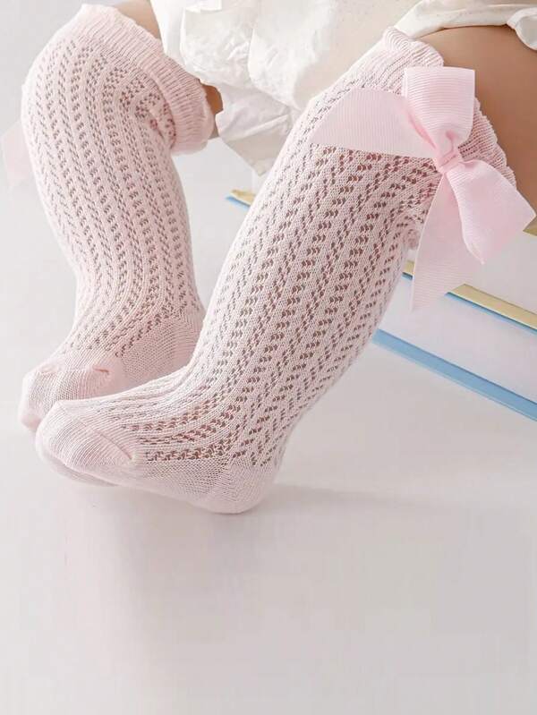 One Pair Of Baby Mesh Bowknot Long Socks Insect-Proof Socks For Summer