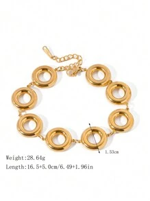 Uworld 1 Vòng tay hình tròn bằng thép không gỉ mạ vàng 18K có hoa tai mặt dây chuyền, Thời trang cá nhân Thiết kế sang trọng nhẹ dành cho phụ nữ đeo hàng ngày - Vàng - Xem 14