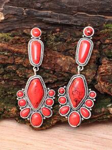 1 Cặp Hoa tai nữ bằng hợp kim kẽm màu ngọc lam bất đối xứng phong cách phương Tây cổ điển thích hợp để đeo hàng ngày làm quà tặng tiệc - VÀ - Xem 6