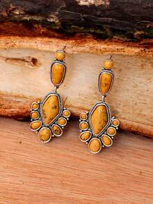 1 Cặp Hoa tai nữ bằng hợp kim kẽm màu ngọc lam bất đối xứng phong cách phương Tây cổ điển thích hợp để đeo hàng ngày làm quà tặng tiệc - VÀ - Xem 4