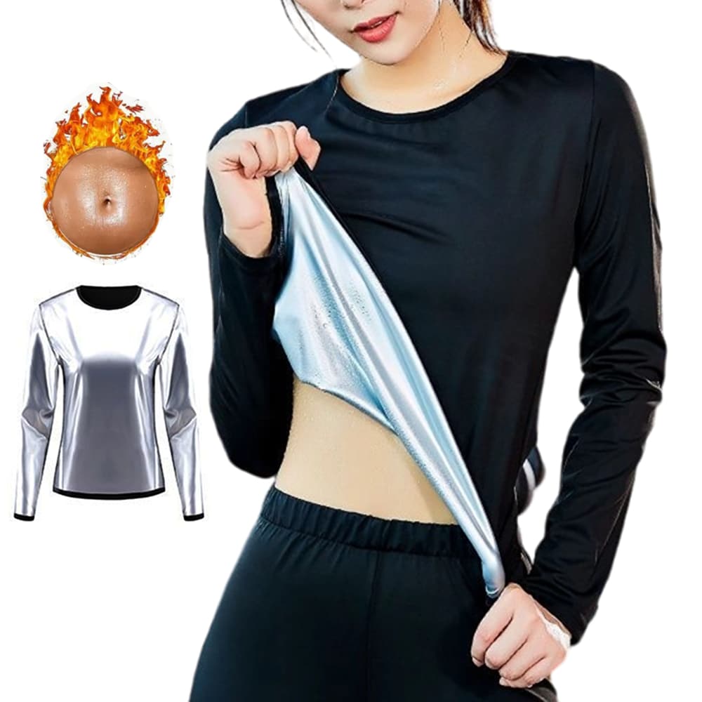 1pc Women Sauna Suit Fitness Exercise Sweat Suit Long Sleeve T-Shirt Crew Neck Sweat Sauna Tank Tops Training And Running