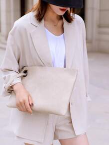 Yogodlns Women Textured PU Solid Color Clutch Bag - Beige - View 5