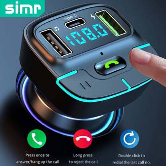 simr Super Lossless Sound BT Wireless Car MP3 Player FM Transmitter Dual USB Fast Charging PD Type-C USB One-Key Hands-Free Calling Car Audio Receiver