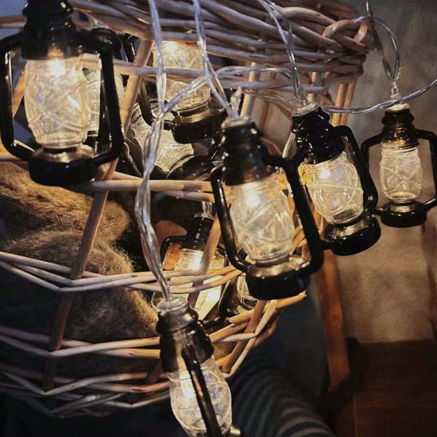 20 LED Outdoor Waterproof Vintage Oil Lamp String Lights, Atmosphere