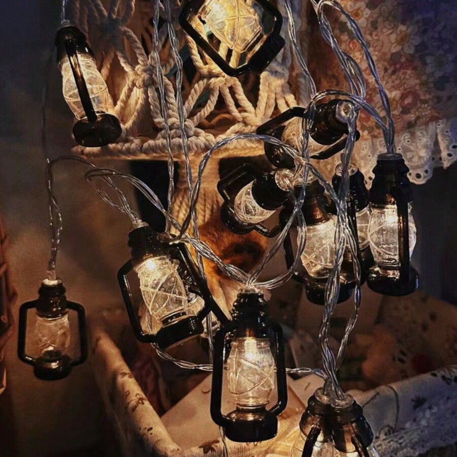 20 LED Outdoor Waterproof Vintage Oil Lamp String Lights, Atmosphere