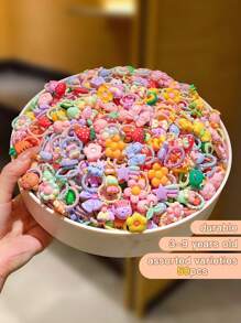 1 paquete de 50 piezas de Lazos de cabello en espirales de dibujos animados coloridos lindos al azar - Multicolor - Ver 7