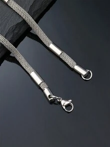 FEEL STYLE Một chiếc vòng cổ dạng chuỗi lưới thép không gỉ màu bạc thời trang thích hợp cho nam và nữ đeo hàng ngày - Bạc - Xem 6