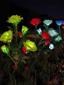 1pc 5-Rose Solar Powered Lights, Outdoor Decorative Garden Pathway Lights, LED Fairy Lights For Yard, Party, Holiday, Birthday, Home Decor, Proposal Gift