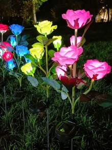 1pc 5-Rose Solar Powered Lights, Outdoor Decorative Garden Pathway Lights, LED Fairy Lights For Yard, Party, Holiday, Birthday, Home Decor, Proposal Gift