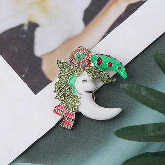 Rhinestone Brooch Vintage Creative Beauty Green Moon Women Accessories