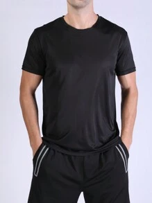 Áo thun thể thao cổ tròn trơn kiểu bạn trai cho nam Quần áo tập gym Áo thun cơ bản kiểu bạn trai cho nam - màu đen - Xem 6