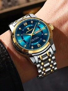 Men Casual Business Quartz Wristwatches Diamond Clock Luminous Auto Date Watches 1PC