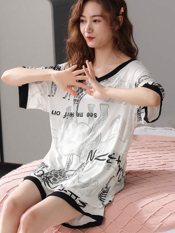 2024 New Spring & Summer Two Pieces Sets, Short Sleeves & Shorts, Round Neck Modal & Ice Silk Pajamas For Women, Can Be Worn Outside, Homewear