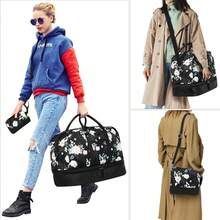 Juego de 3 bolsas de viaje de lona a rayas con gran capacidad, ideal para viajes de noche, bolsa de mano para llevar - Blanco y Negro - Ver 3