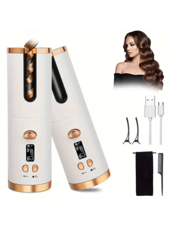 Portable USB Charging Rotating Curling Iron, Wireless Automatic Curler, Anti-Tangle Wireless Automatic Curling Iron, Ceramic Rotary Rotating Wand Suitable For Long Hair, Fast Heating, Timer & 5-Temp Control, Gift For Women, Automatic Hair Curler