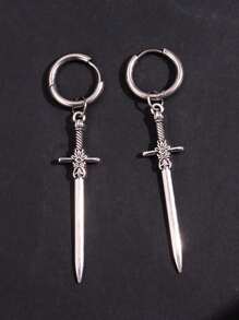 1Pair Gothic Vintage Sword Alloy Earrings For Women Man Fashion Cool Punk Rock Party Jewelry Accessories Gift Fantasy Cross Dagger Ear Hooks