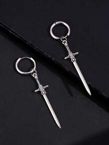 1Pair Gothic Vintage Sword Alloy Earrings For Women Man Fashion Cool Punk Rock Party Jewelry Accessories Gift Fantasy Cross Dagger Ear Hooks