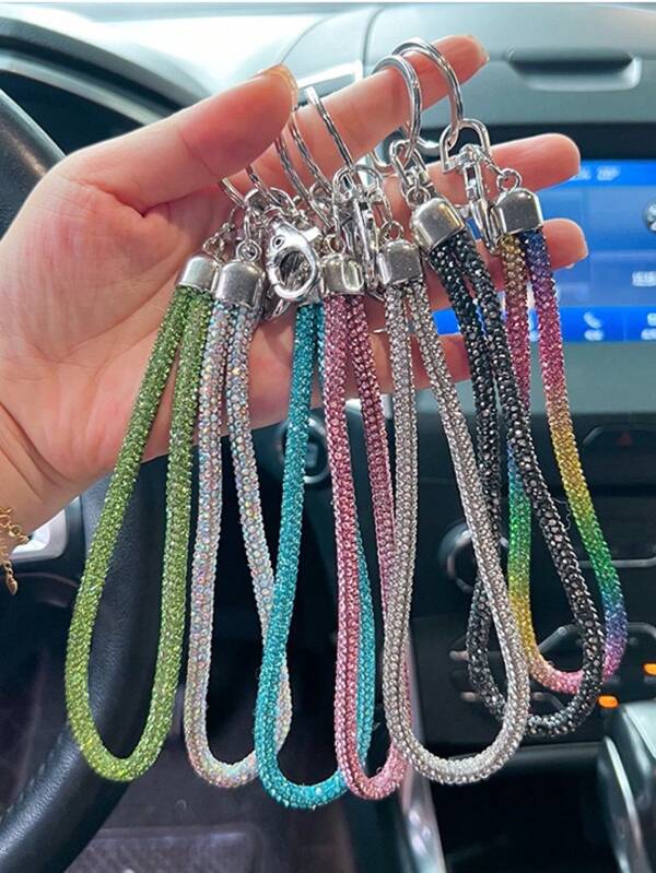 Correa de teléfono con diamantes de imitación de moda con llavero para mujer, llavero brillante, adorno colgante con correa de muñeca, regalo, recuerdo, accesorio para coche, bolso, amuleto escolar.