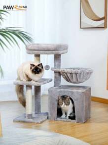 PAWZ Road Small Cat Tree, 71.8 Cm Cat Tower, 2 Types Cat Activity Tree With Cat Scratching Posts, Large Hammock - Grey - View 2