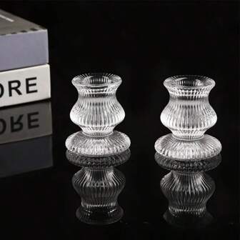 Juego de 2 candelabros de vidrio cristal con relieve estilo retro europeo para decoración romántica de mesa de comedor y sala de estar. Ideal para Halloween, otoño, festivales, Navidad, invierno, regalos