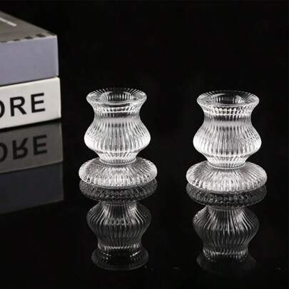 欧式复古浮雕水晶玻璃烛台客厅餐桌浪漫装饰摆件ins香薰蜡烛台两件套万圣节鬼节节日圣诞节冬季节日礼物