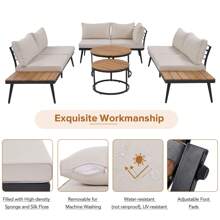 Nestfair 6-Piece Outdoor Sectional Sofa Set With Round Nesting Coffee Tables And Cushions