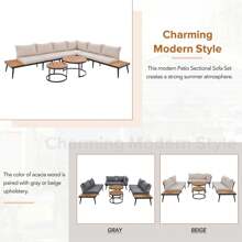 Nestfair 6-Piece Outdoor Sectional Sofa Set With Round Nesting Coffee Tables And Cushions