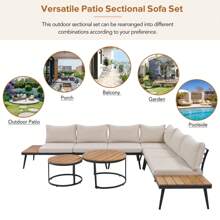Nestfair 6-Piece Outdoor Sectional Sofa Set With Round Nesting Coffee Tables And Cushions