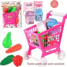 1件套孩子們購物車玩具早教教育性DIY組裝超級21入組角色扮演卡通水果蔬菜牛奶甜美風蛋糕餅乾玩具適用於男孩和女孩3歲禮品 - 粉色 - 查看 4