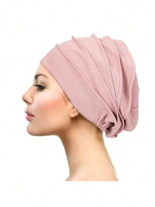 1頂厚彈性禮帽，適用於化療和脫髮患者，帶有褶皺設計和百葉帽髮帽頭巾 - 彩色 - 查看 3