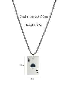 1個創意復古316l鈦鋼方形吊墜項鍊,以撲克主題的黑桃和紅心為設計靈感,可作為毛衣鏈,歐美風情情侶項鍊 - 黑色 - 查看 4