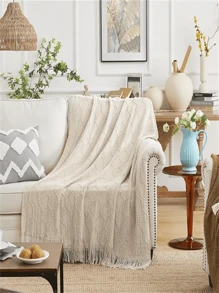 50" X 60" Diamond Knitted Throw Blanket, Lightweight Soft Cozy For Bed, Sofa, Farmhouse, Outdoor, Travel, Office, Suitable For Thanksgiving & Christmas
