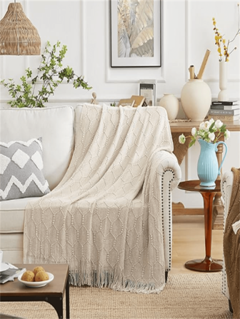 122,5 cm x 152,5 cm diamantstickad filt, lätt, mjuk och mysig för säng, soffa, bondgård, utomhus, resor, kontor, lämplig för Thanksgiving och jul