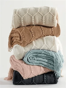 50" X 60" Diamond Knitted Throw Blanket, Lightweight Soft Cozy For Bed, Sofa, Farmhouse, Outdoor, Travel, Office, Suitable For Thanksgiving & Christmas