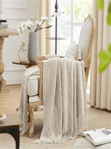 50" X 60" Diamond Knitted Throw Blanket, Lightweight Soft Cozy For Bed, Sofa, Farmhouse, Outdoor, Travel, Office, Suitable For Thanksgiving & Christmas