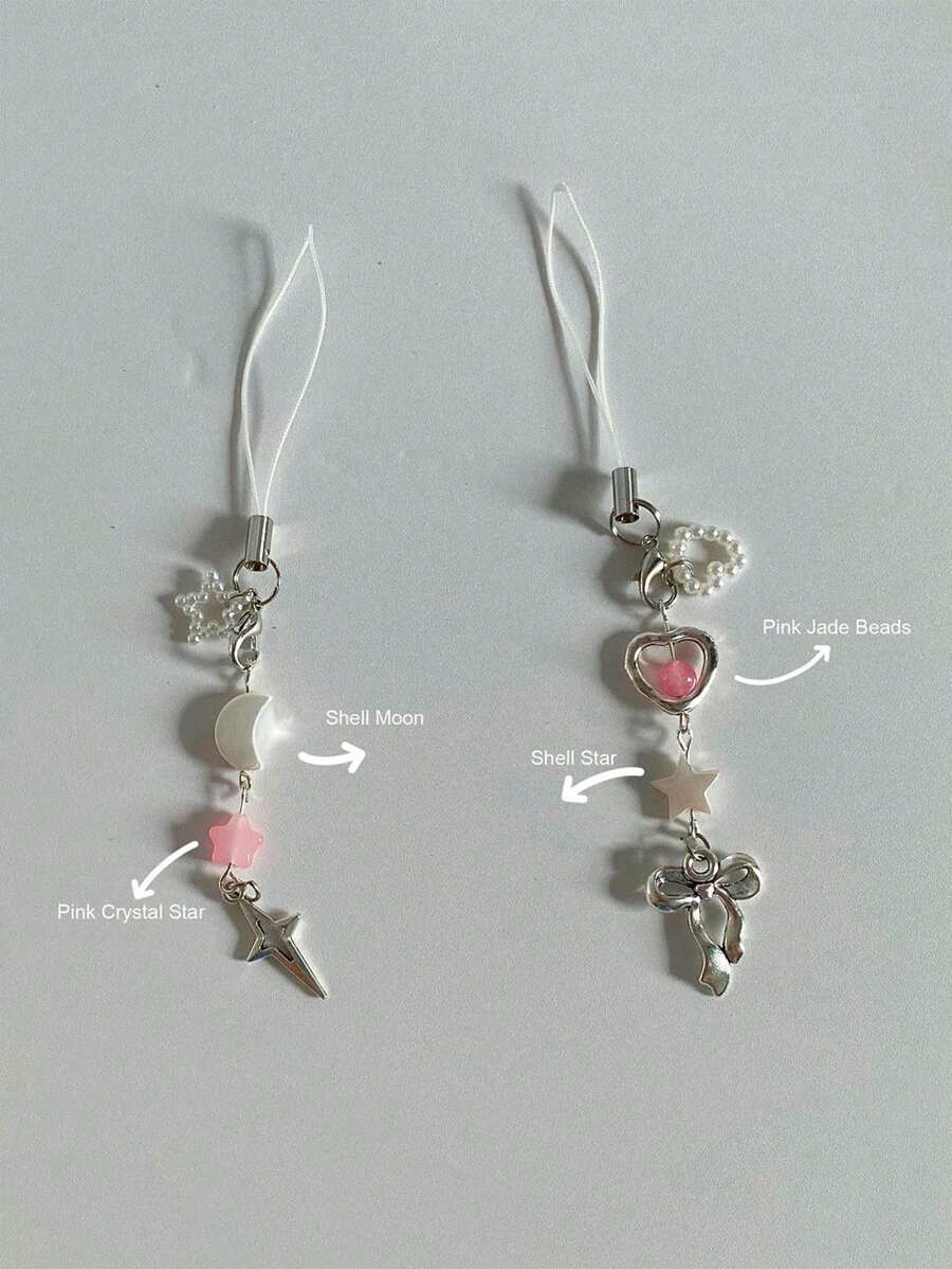 1pc Cute Phone Charms Aesthetic Y2K Cell Phone Charms Strap Pink Moon Star Bowknot Phone Charm Y2K Accessories For Phone Bag Keychain For Cell Phone Camera Pendants Decor - Multicolor - View 1