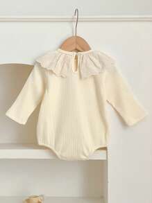 女婴碎花领连体衣，长袖女婴连体衣，春秋季 - 杏色 - 查看 3