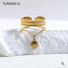 One Stainless Steel Open Adjustable Ring Size 7-9 - Gold - View 7