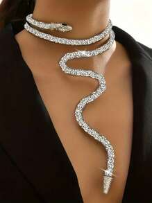 1 件哥特式夸张神秘蛇项链，可作为手链佩戴，适合时尚派对、节日、万圣节和日常佩戴 - 銀色 - 查看 3