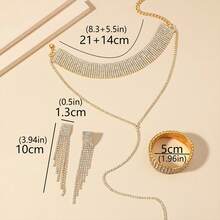 5件女士時尚派對手拿包套裝，鑲有鑽石裝飾，包括手提包、肩帶鏈、流蘇手鐲、耳環、項鍊，適用於晚宴派對 - 彩色 - 查看 2