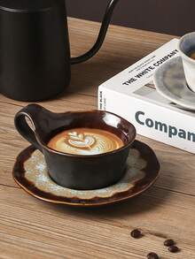 1set 200ml Vintage Crackle Glaze Ceramic Cup & Saucer Set, Espresso/Latte Art Coffee Cup And Plate - View 4