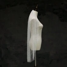 Faux Pearl Short Bridal Veil With One Layer Metal Comb Soft Swiss Net 2024 - Multicolor - View 2