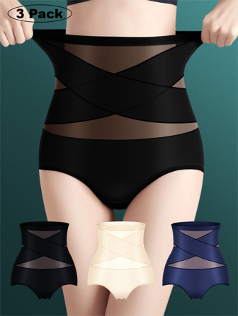 3pcs Women High Waist Briefs, Tummy Control & Butt Lifting, Classic Criss-Cross Design, Comfortable & Breathable