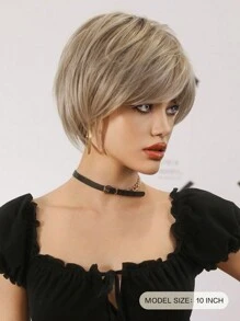7JHH WIGS 女士金色短直发假发，带刘海，夏季自然造型合成纤维头发，香槟金色假发，适合日常使用，10 英寸 - 香檳色 - 查看 4