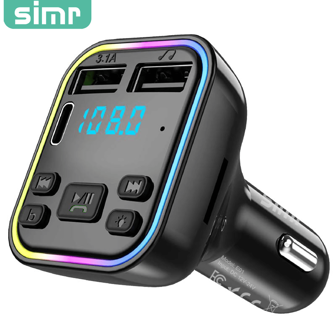 simr 1pc BT Car Mp3 Player Wireless FM Transmitter Type C USB C Fast Charging Dual USB Car Charger Handsfree Car Kit MP3 Player FM Modulator